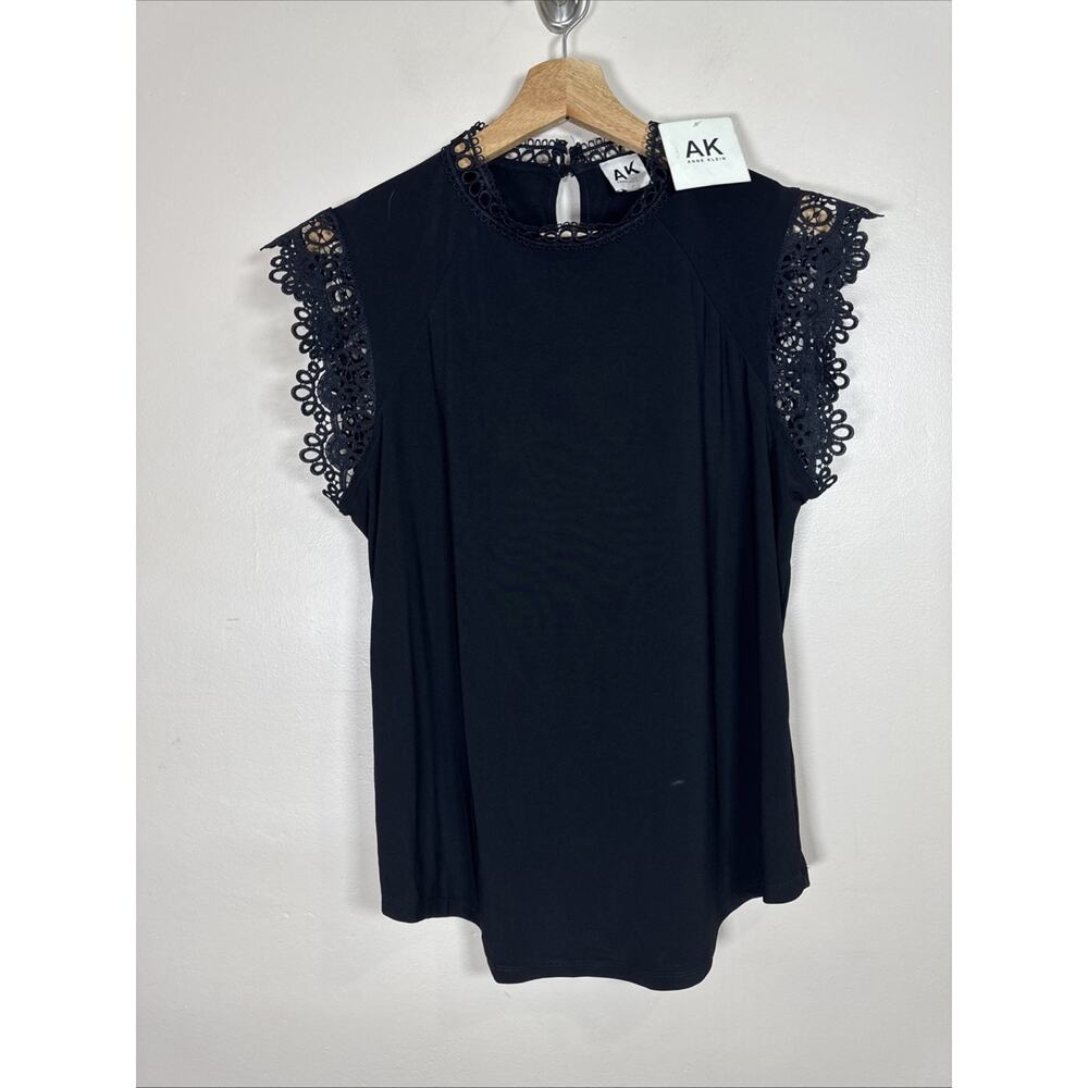 NWT Anne Klein Womens Blouse Embroidered Black L MSRP $69 Career Business Black